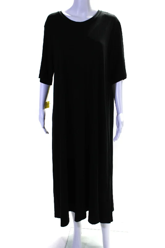 Shan Womens Jersey Knit Victoria Short Sleeve Maxi T-Shirt Dress Black