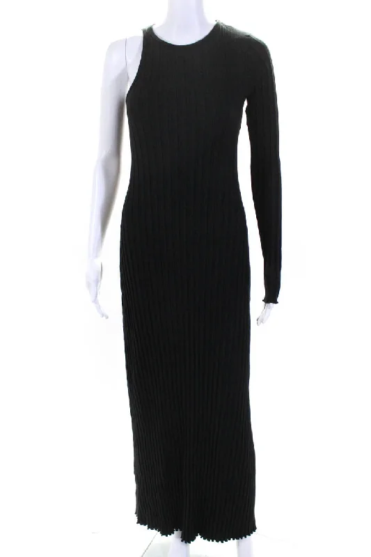 Simon Miller Round Beck One Sleeves Ribbed Sweater Maxi Dress Black