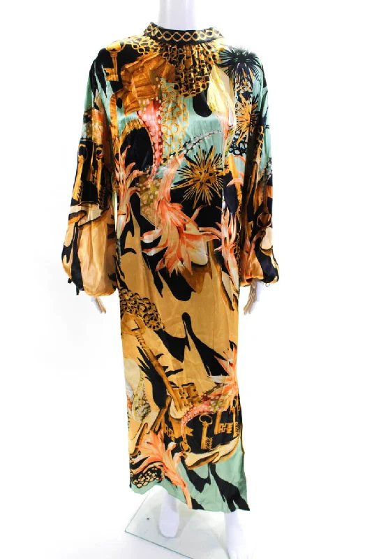 Temperley London Womens Graphic Print High Neck Low Back Maxi Dress Gold