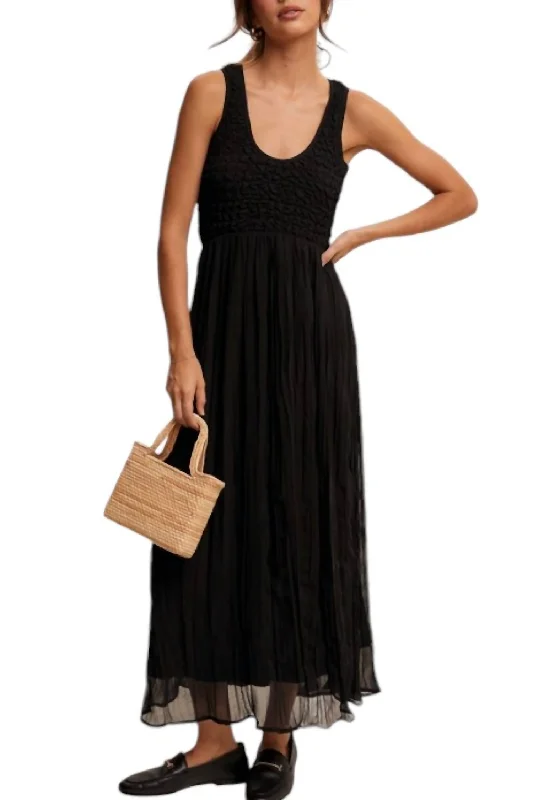 Textured Smocked Tank Maxi Dress In Black