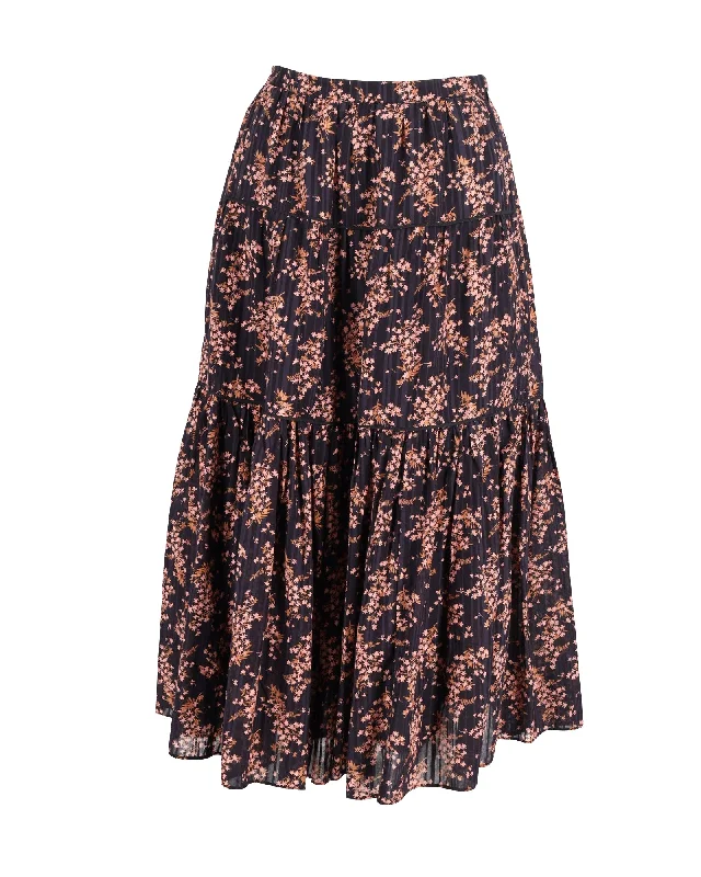 Ulla Johnson Auveline Gathered Jacquard Midi Skirt in Floral Print Cotton