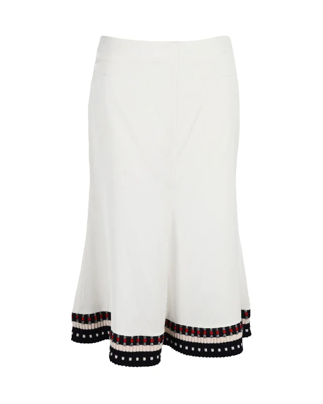 Victoria Beckham Stripe Rib Knit Hem Skirt in White Satin