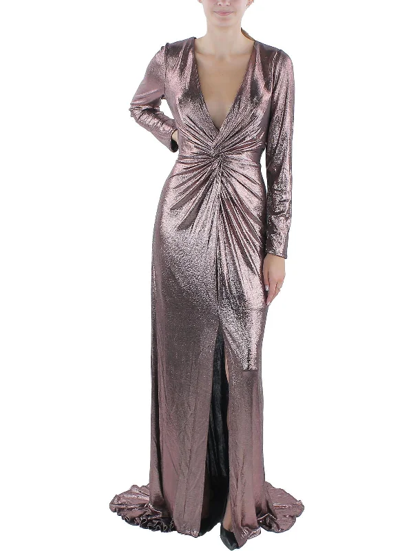 Womens Metallic Maxi Evening Dress