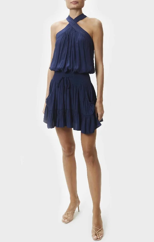 Ziggy Halter Mini Dress in Spring Navy