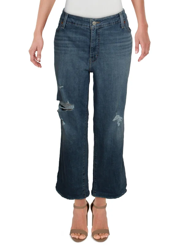 Plus Womens Destroyed Tapered Boyfriend Jeans