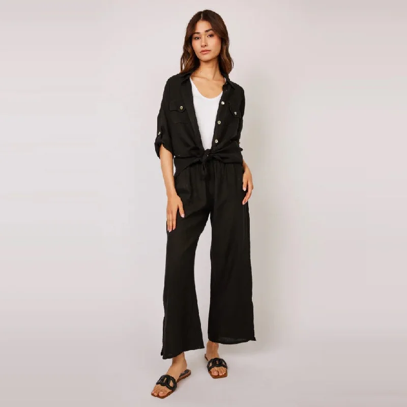 Double Pocket Linen Blouse (Black)