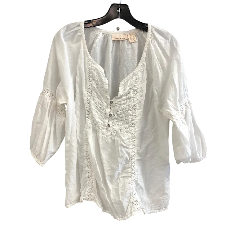 Top 3/4 Sleeve By Dkny In White, Size: L