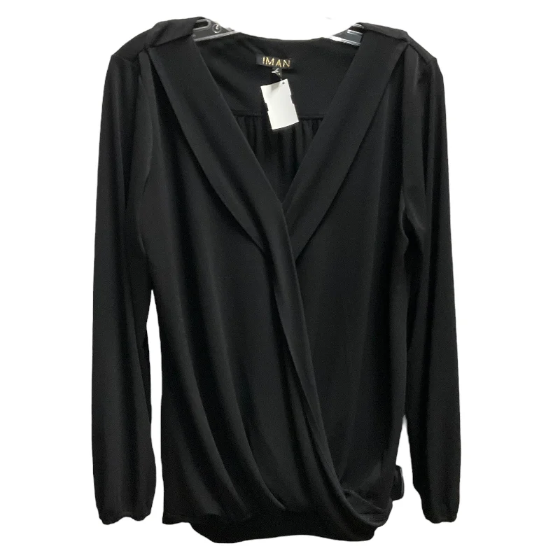 Top Long Sleeve By Iman Hsn In Black, Size: L