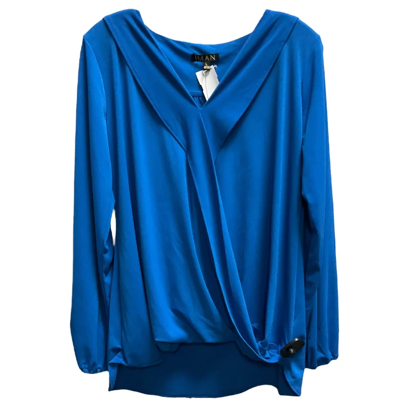 Top Long Sleeve By Iman Hsn In Blue, Size: L