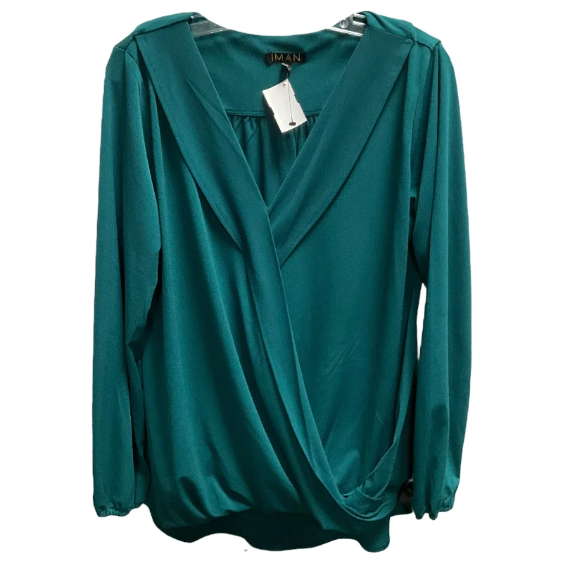 Top Long Sleeve By Iman Hsn In Green, Size: L