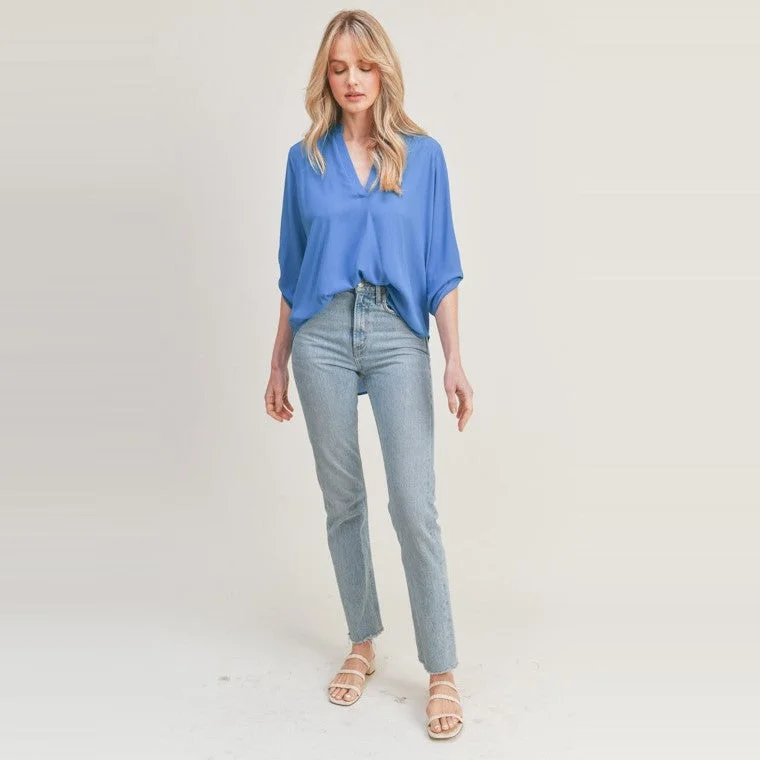 V-Neck Blouse (Blue)