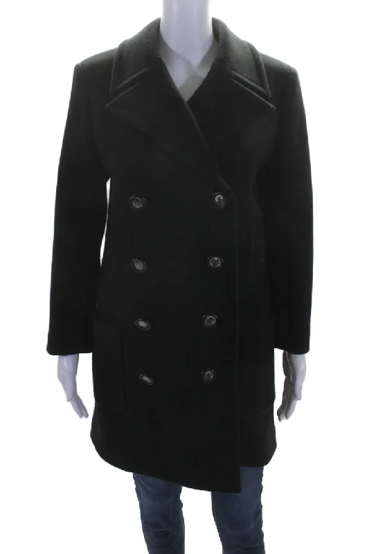 Chanel Womens Double Breasted Button Down Pea Coat Black Wool