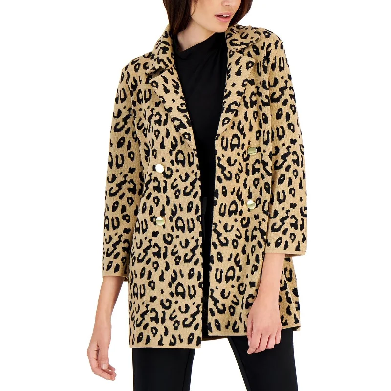 Womens Animal Print Collared Open Front