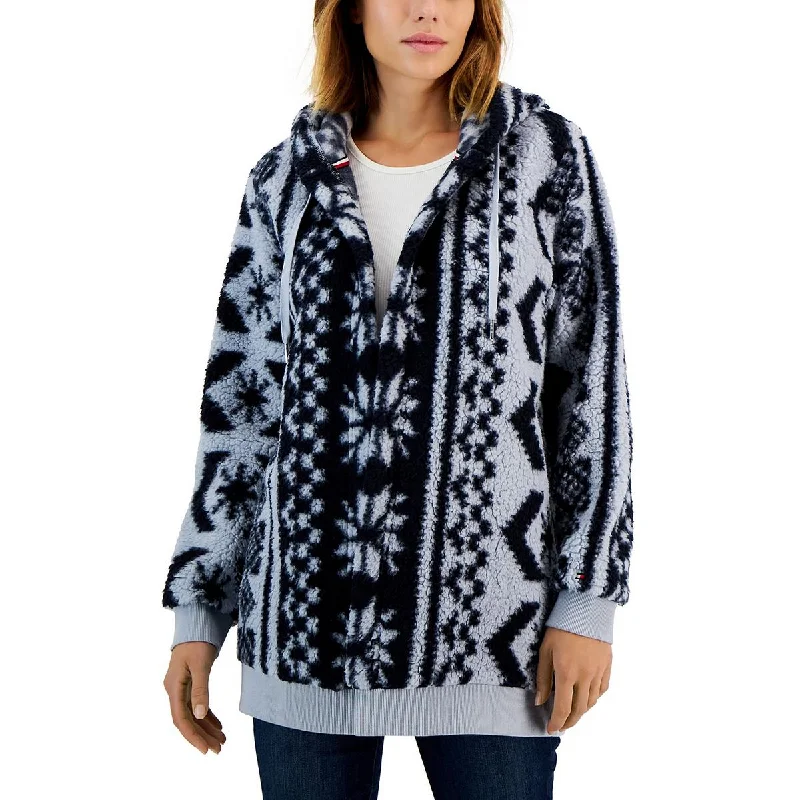 Womens Faux Fur Fair Isle Open Front