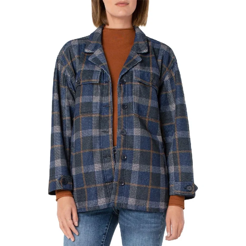 Womens Tartan Plaid Boxy Shirt Jacket