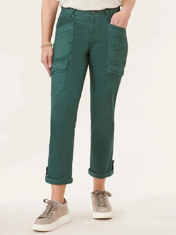 High Rise Roll Cuff Cargo Utility Pants In Dusty Spruce