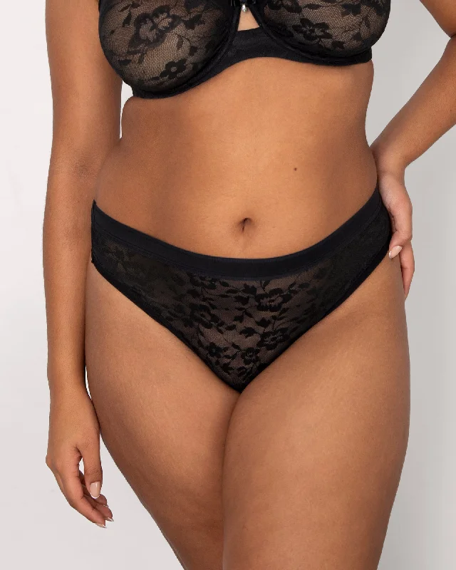 No-Show Lace Thong - Black Hue