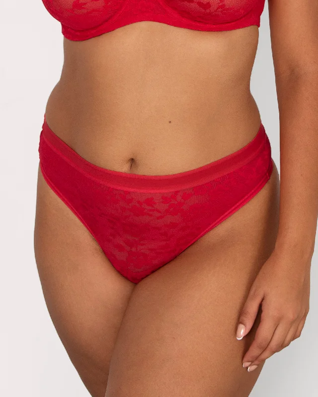 No-Show Lace Thong - Diva Red