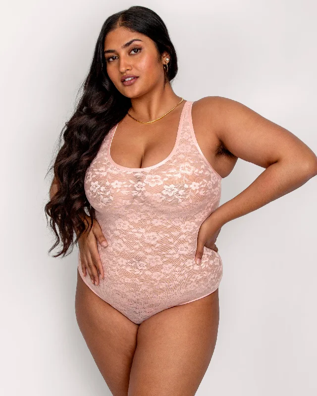 No-Show Lace Bodysuit - Blushing Rose