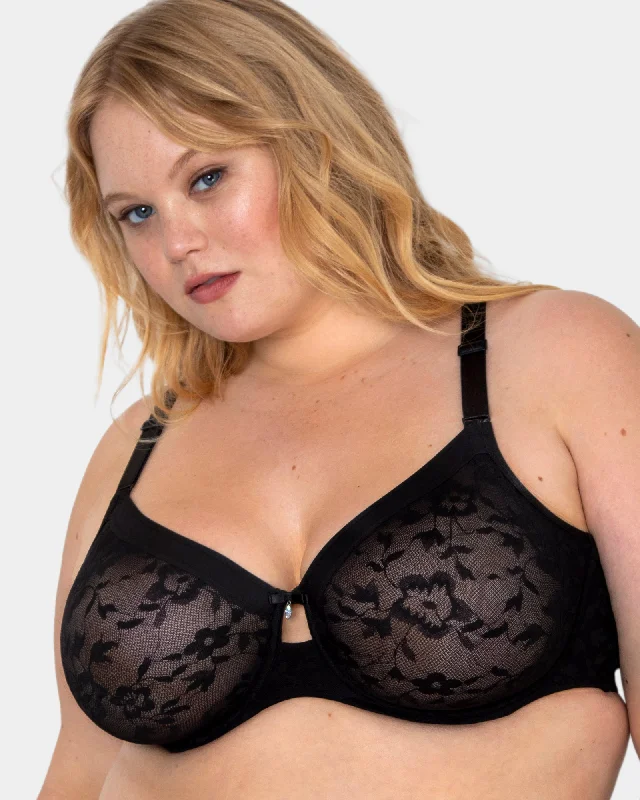 No-Show Lace Unlined Underwire Bra - Black Hue