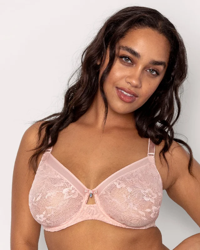 No-Show Lace Unlined Underwire Bra	 - Blushing Rose