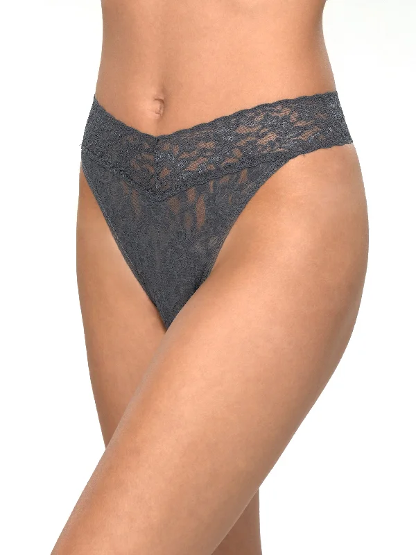 Signature Lace Original Rise Thong Granite Grey