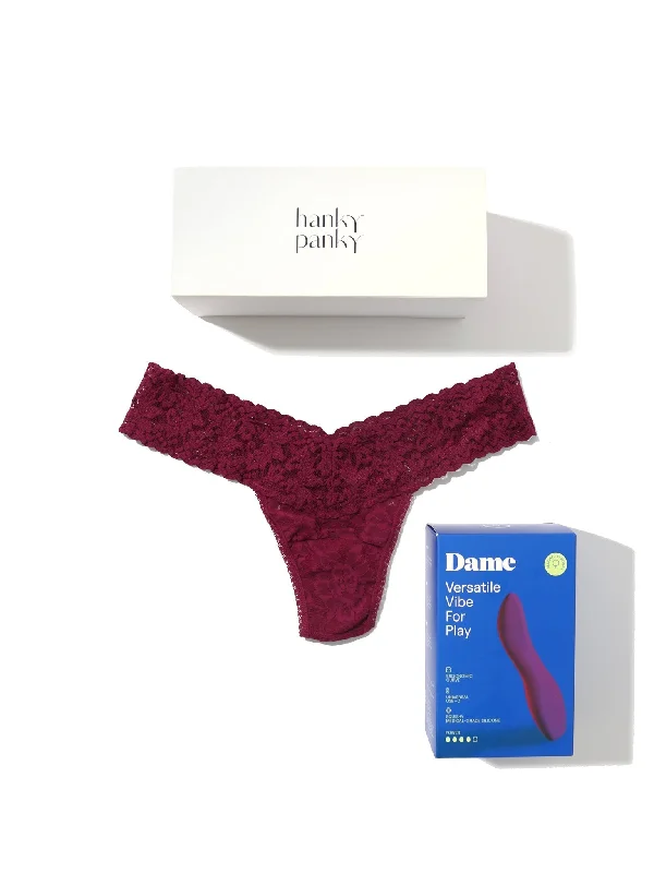 Dame Dip 2.0 Vibrator & Signature Lace Low Rise Thong Set