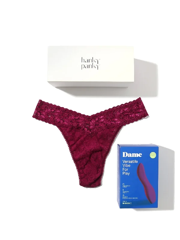 Dame Dip 2.0 Vibrator & Signature Lace Original Rise Thong Set