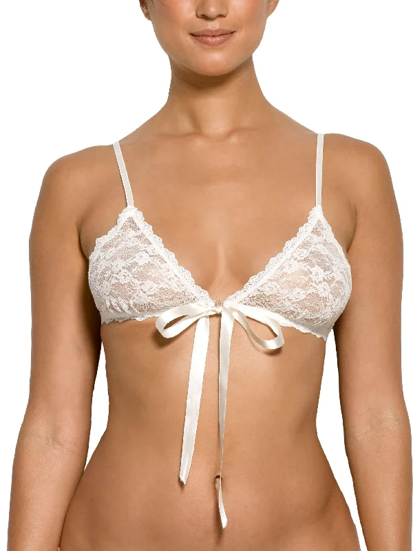 Peek-a-Boo Lace Front Tie Bralette Light Ivory